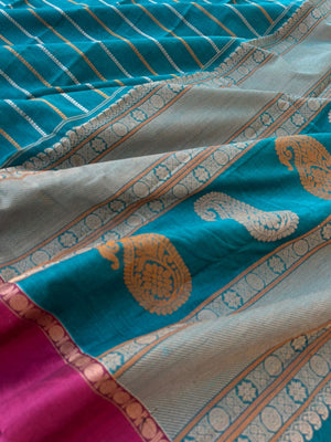 Mangalavastaram - deep dark teal veldhari with unique woven pallu