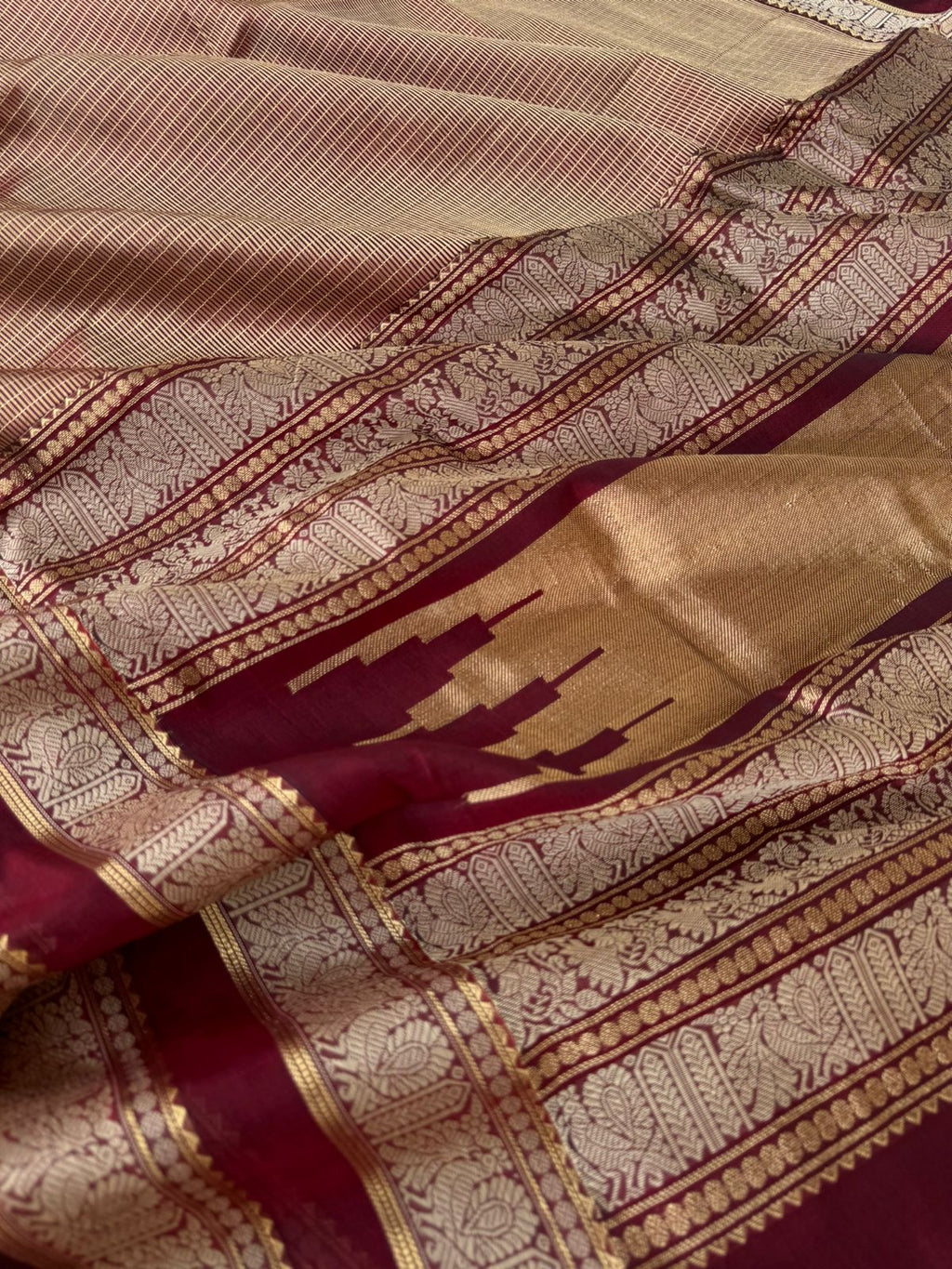 Zari Kissed Silk Cotton - full zari tissue on deep wine marron