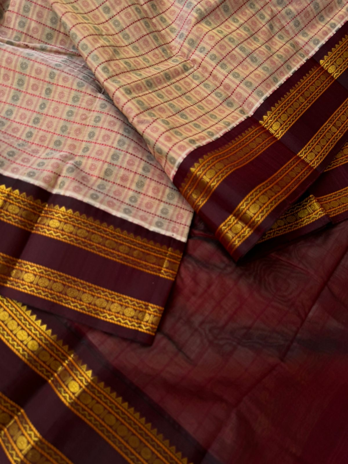 Divyam - Korvai Silk Cotton with Pure Silk Woven Borders - beige and brown