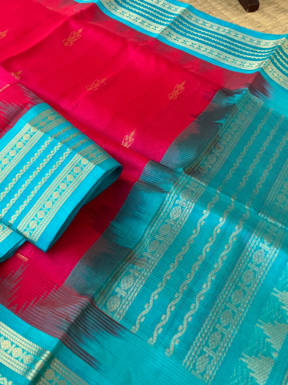 Korvai Silk Cotton - pink and turquoise