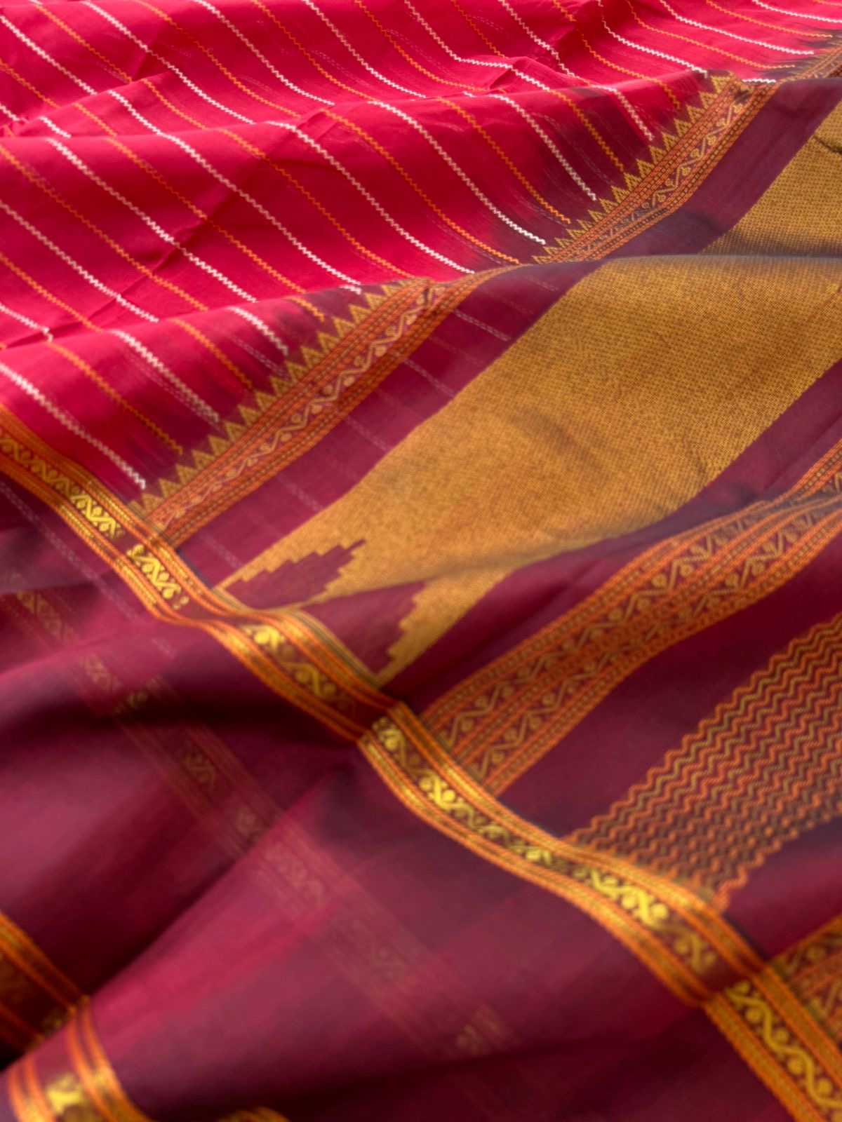 Woven Motifs Silk Cotton - deep red maroon veldhari