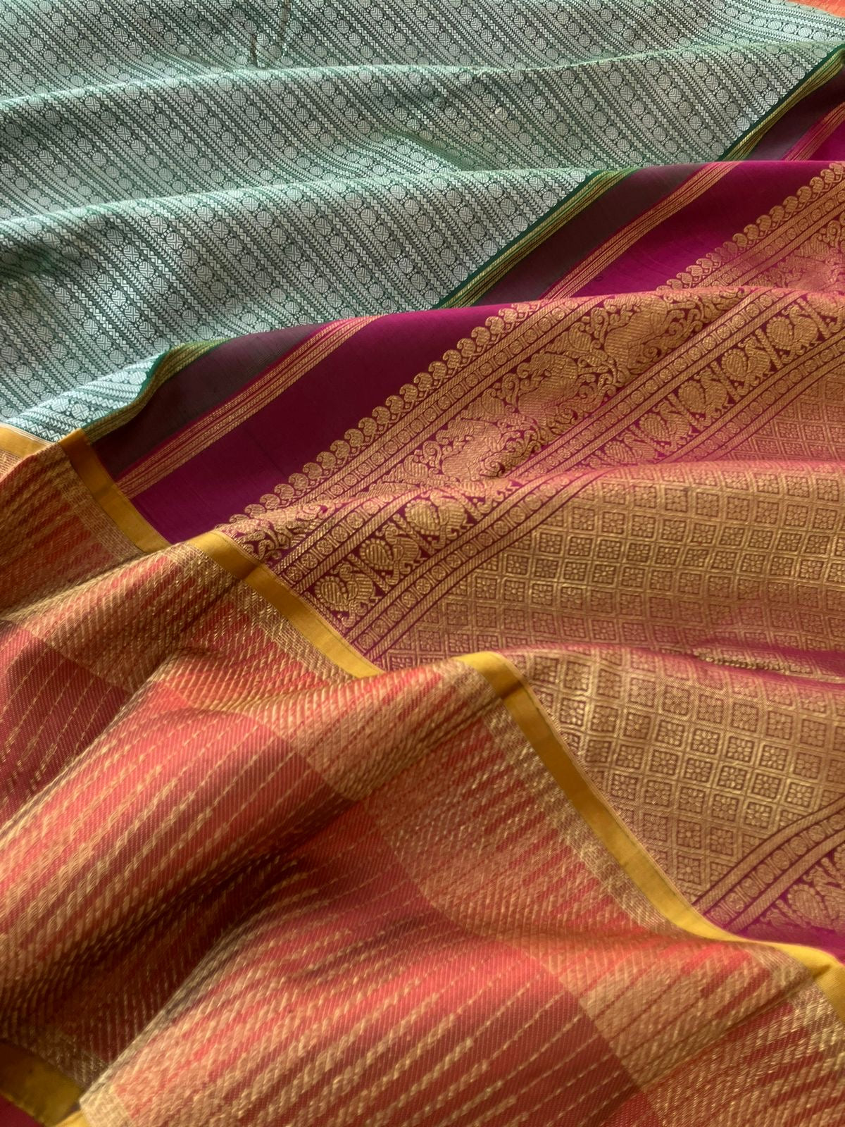 Myth of Kanchivaram - Lot of people Think Tall border Kanchivaram makes them look short but definitely not , saree won’t alter the height, it will give a absolutely different and unique look when it is draped for all people.