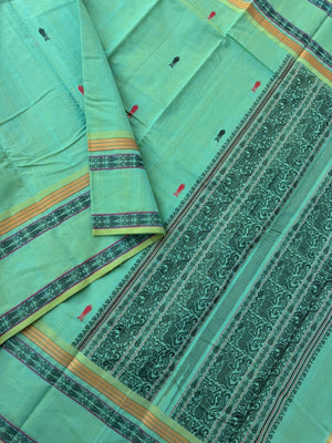 Mangalavastaram - dual tone aqua with fish woven borders