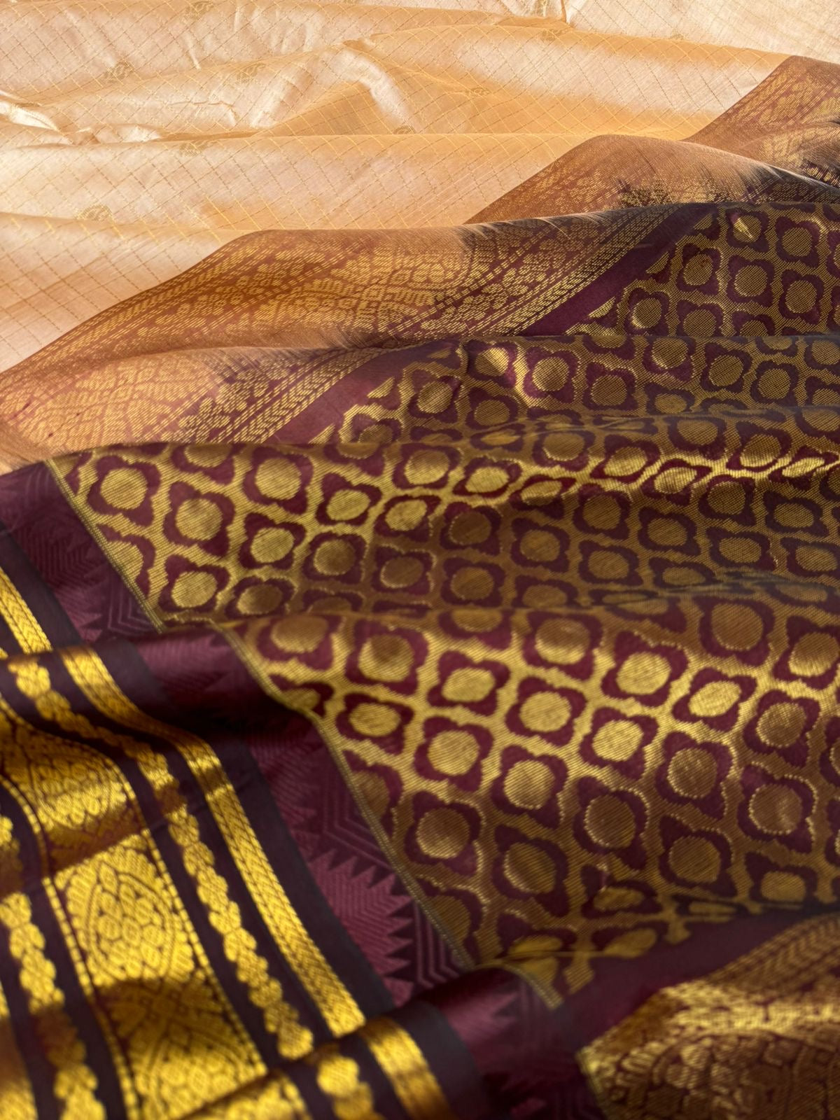 Korvai Silk Cotton - creamy tussar tone and chocolate brown