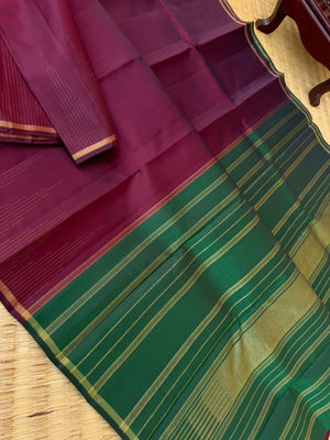 Everyday Essentials - gorgeous kum kum marron and green with oosi temple woven borders