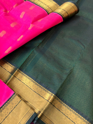 Korvai Silk Cotton - pink and bottle green