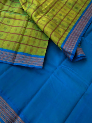 Divyam - Korvai Silk Cotton with Pure Silk Woven Borders - mustard mixed green 1000 buttas