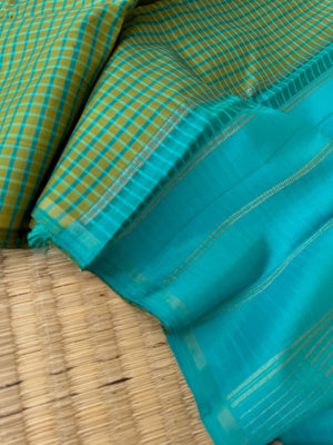 Kattams on Kanchivaram - pale green and teal podi kattam