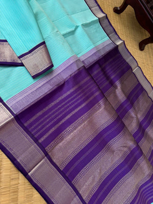 Interesting Kanchivarams - pastel baby blue and deep violet!! Combination made in heaven