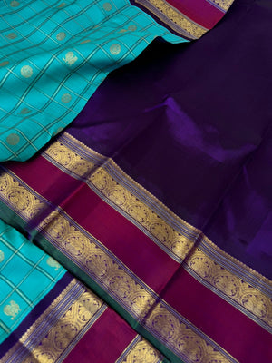 Connection Made By Korvai - stunning teal blue on blue saree with all vintage elements