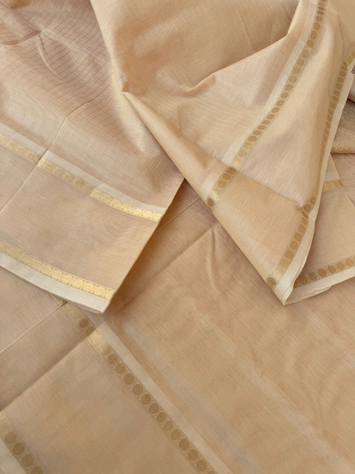 Zari Kissed Silk Cotton - stunning golden off white vertical muthu oosi strips