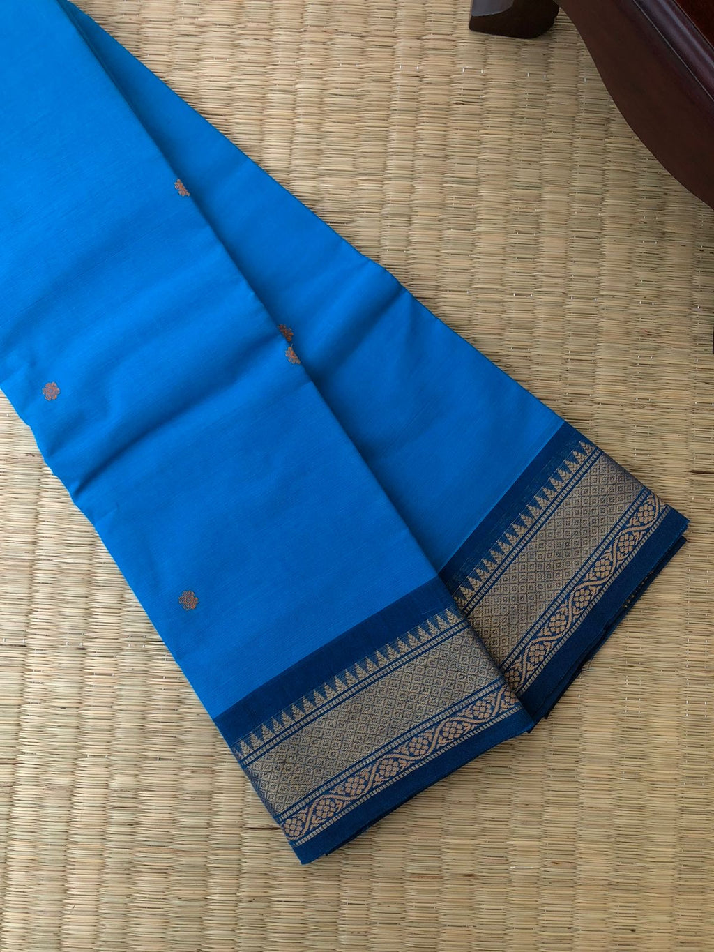 Woven Buttas on Kanchi Cotton - sulphate blue