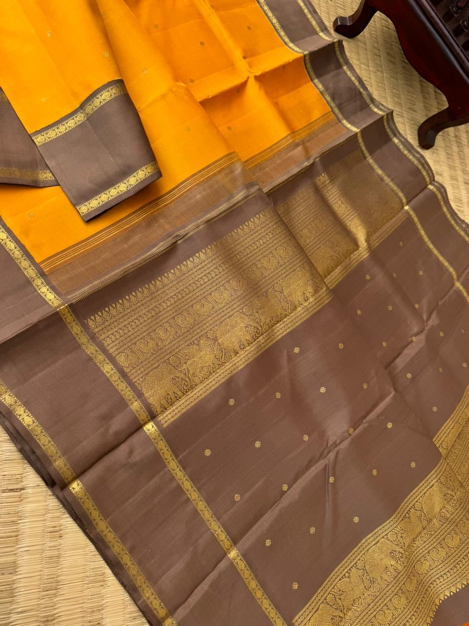 Album Untouched - stunning mustard and beige korvai woven borders with stunning pallu