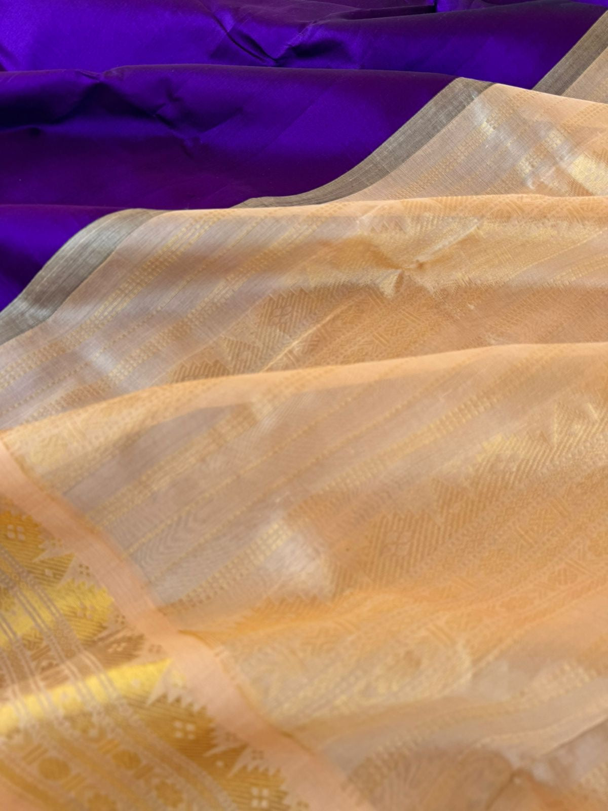 Korvai Silk Cotton - violet and golden tussar tone