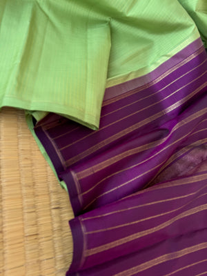 Ragas on Kanchivaram - pista green and purple borderless with vertical muthu strips