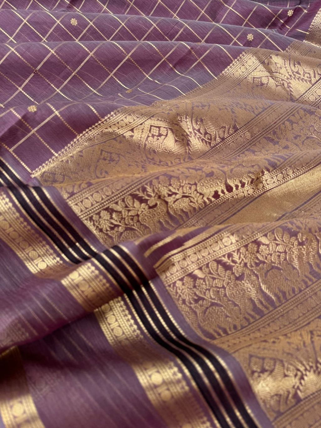 Zari Kissed Silk Cotton - plum grey muthukattam