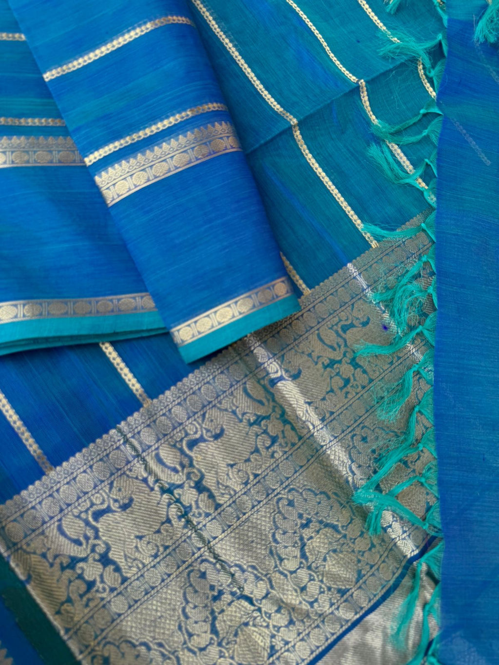 Zari Kissed Silk Cotton - gorgeous blue veldhari