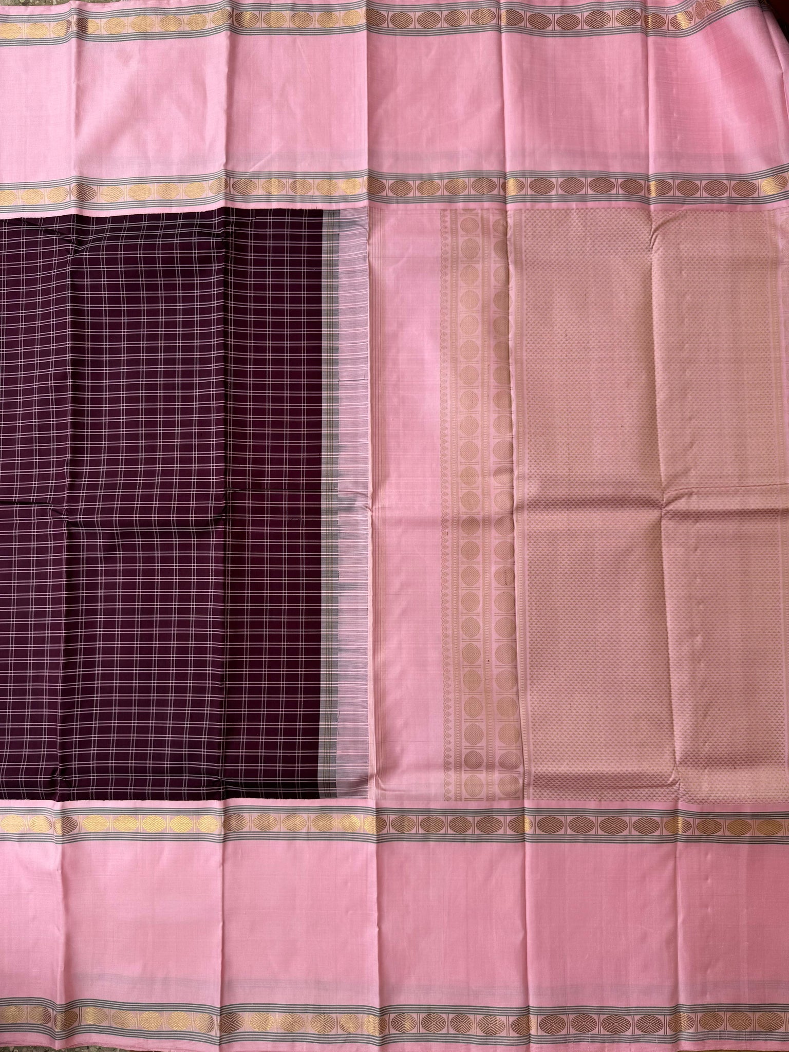 Truly Vintage - the beautiful burgundy and baby pink kattam and Korvai Kanchivaram with retta pett woven borders