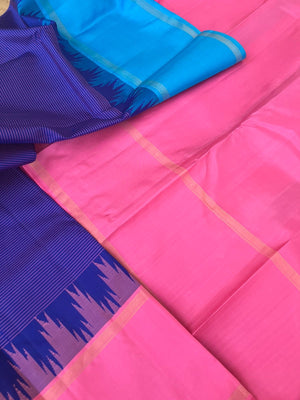 Mixed Bag Of Korvai Kanchivaram - gorgeous violet blue with Ganga jammuna woven borders