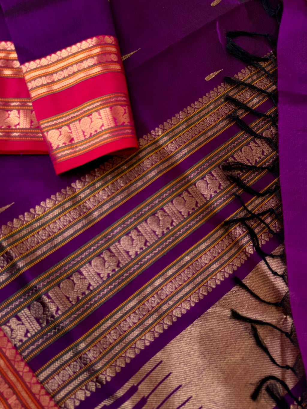 Zari Kissed Silk Cotton - deep dark purple malli mokku