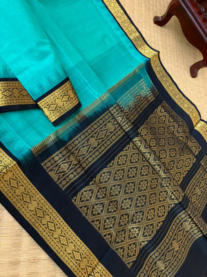 Korvai Silk Cotton - turquoise and black