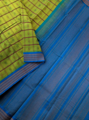 Divyam - Korvai Silk Cotton with Pure Silk Woven Borders - mustard mixed green 1000 buttas