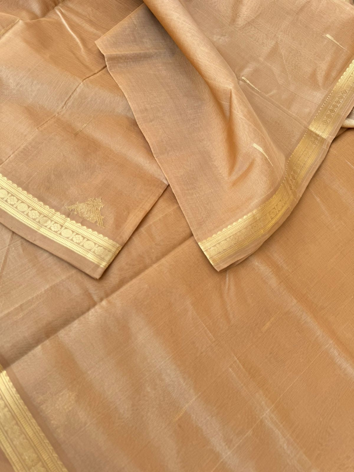 Zari Kissed Silk Cotton - golden sandal tone for people who love small borders