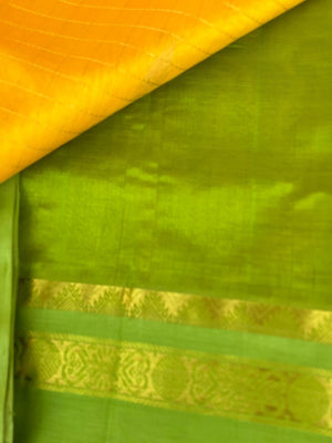 Korvai Silk Cotton - yellow and green zari kattam