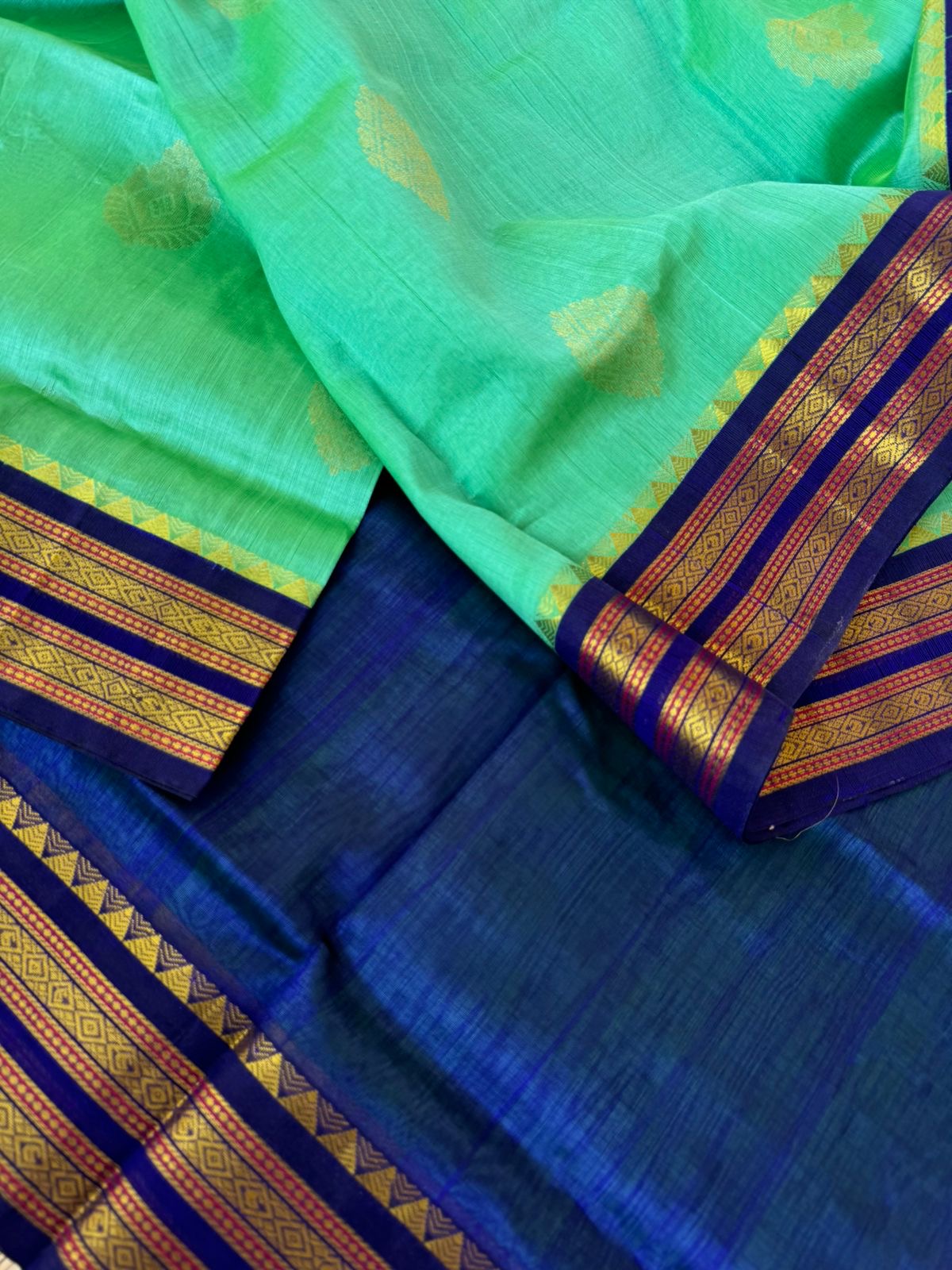 Korvai Silk Cotton - aqua blue green dual tone