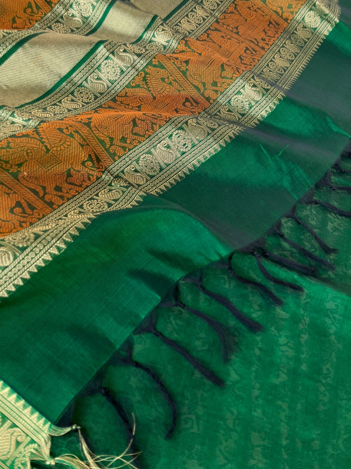 Traditional Colours Woven Motifs Silk Cotton - green on green vanasingaram