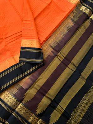 Kattams on Korvai Silk Cotton - pale orange and black