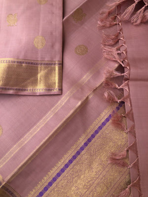 Aarabhi - Amazing Pastel Kanchivarams - stunning dusky rose gold Vairaoosi with solid gold zari woven borders