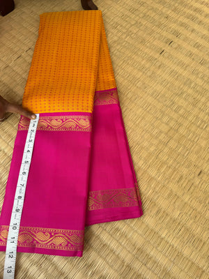 Truly Vintage - amazing mango yellow and pink with kodi mangai woven korvai borders with full body woven pluse buttas