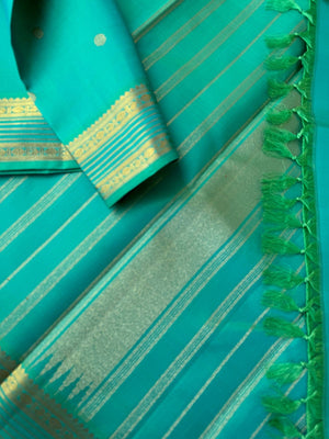 Pastel Ragas on Kanchivaram - stunning aqua blue green dual tone effect of Kanchivaram