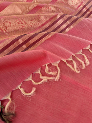 Zari Kissed Silk Cotton - onion peel with six row of maanga mokku motifs woven borders