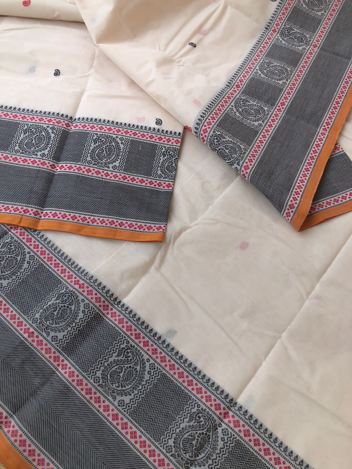 Mangalavastaram - smart and classy off white with woven borders ( this is not pure white )