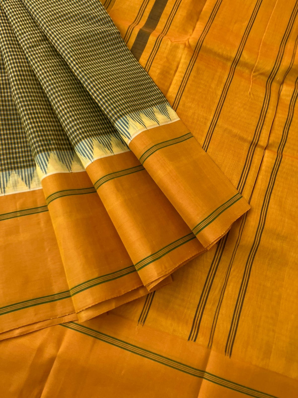 Signature Korvai Silk Cottons - mustard and green kasa kasa kattam