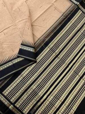 Mira - Our Exclusive Cotton body with Pure Silk Korvai Borders - beige and black malli mokku