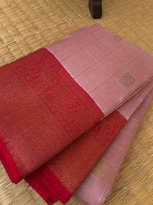 Swarnam - The Solid Kanchivarams - the rare pale dusky rose gold and red with matt finish borders and pallu