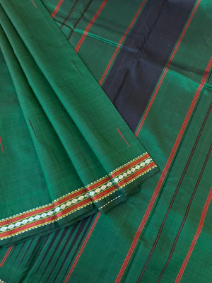 Woven from Memories - Beautiful No Zari Kanchivarams - deep dark meenakshi green malli mokku or rain drops