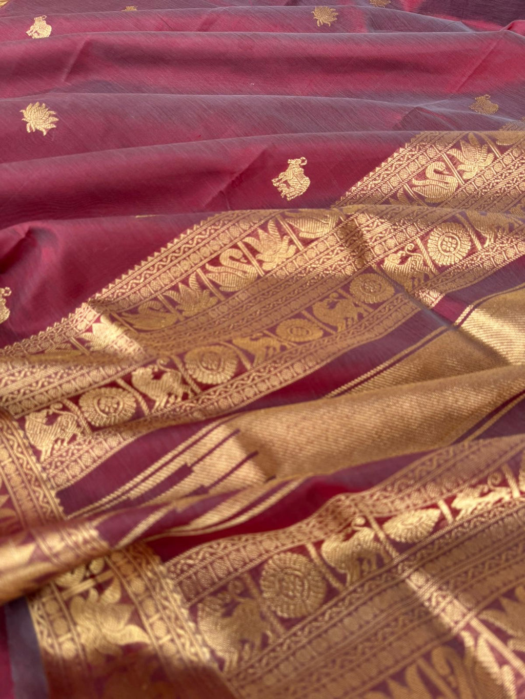 Zari Kissed Silk Cotton - burgundy and dual tone