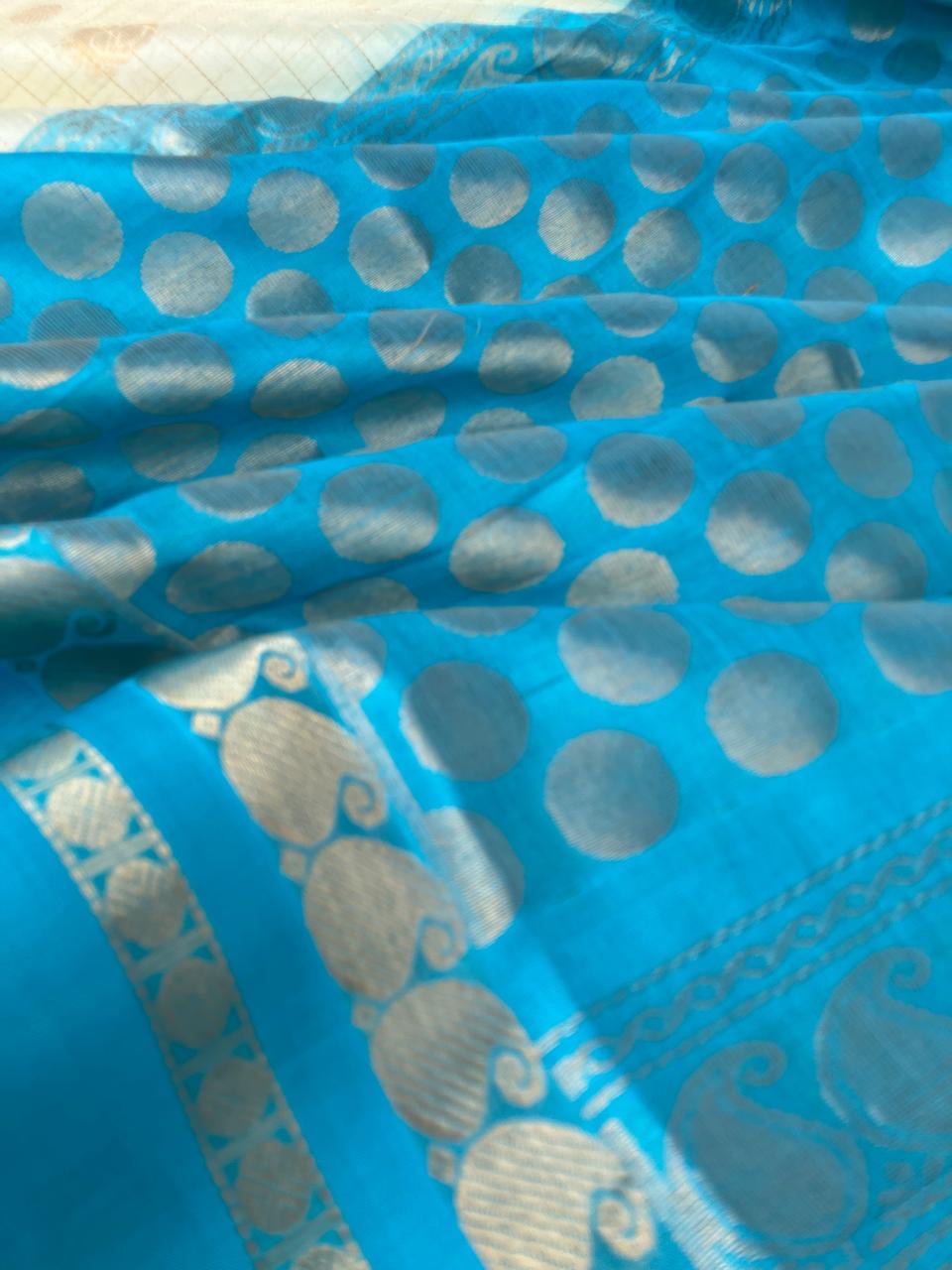 Korvai Silk Cotton - off white and blue