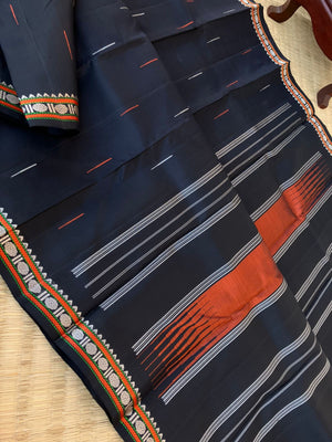 Woven from Memories - Beautiful No Zari Kanchivarams - black for people who love small borders