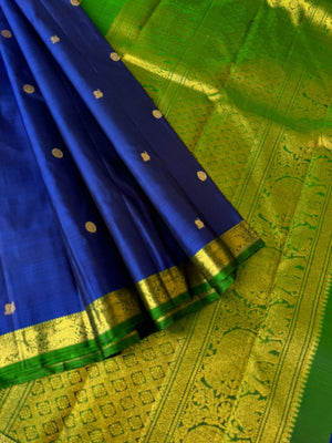 Shree - Stunning Small Border Kanchivarams - deep ink blue and green