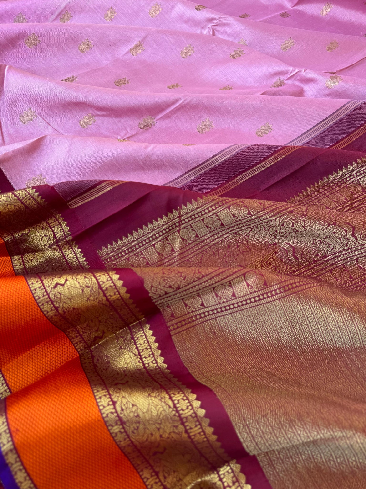 Tales of Korvais Kanchivaram - gorgeous pale dusky baby pink and burgundy