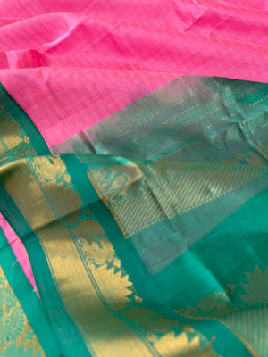 Kattams on Korvai Silk Cotton - bubble gum pink and teal