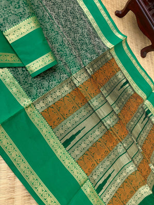 Traditional Colours Woven Motifs Silk Cotton - green on green vanasingaram