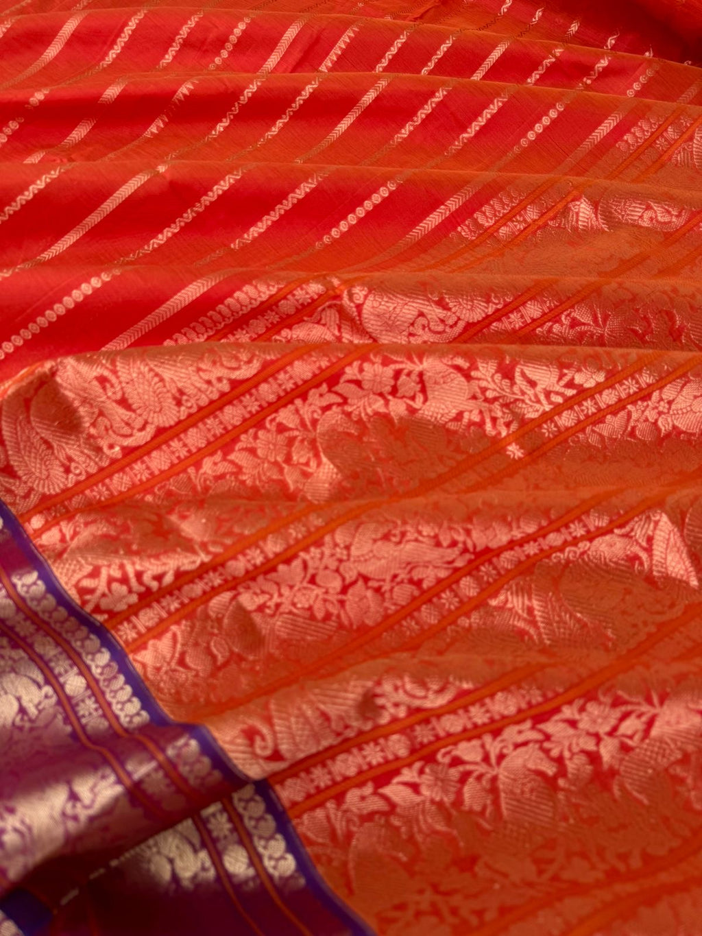 Zari Kissed Silk Cotton - stunning tange orange vertical veldhari