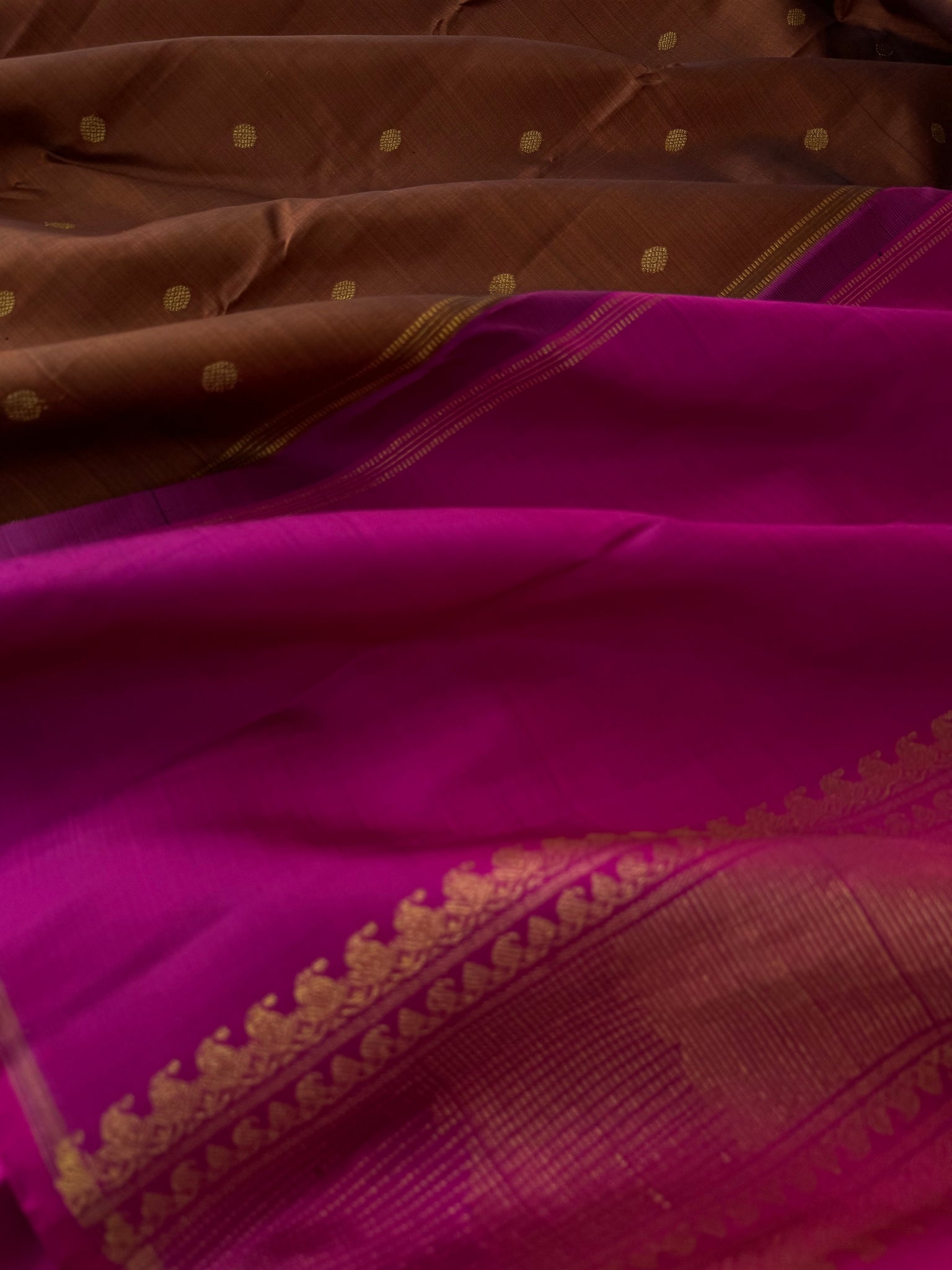 Bliss of Kanchivaram - caramel brown and pink  with woven buttas