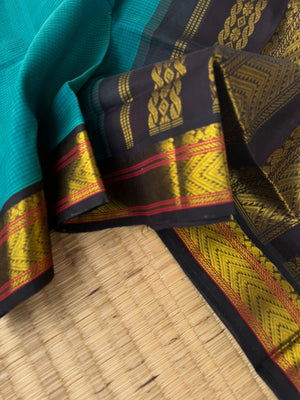 Kattams on Korvai Silk Cotton - deep teal and black